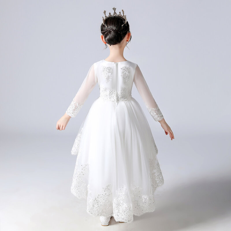 Белое Цветочное платье для девочки на свадьбу, розовое асимметричное платье принцессы на день рождения, платье для первого причастия, Тюлевое платье для девочек 4-14