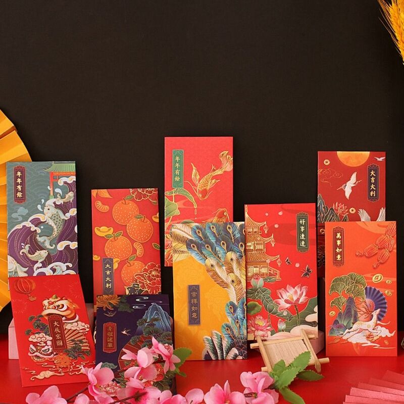 Креативный классический счастливый денежный журавль с тиснением благословение красный конверт китайский новогодний красный карман