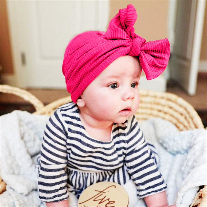 Turban en coton avec gros nœud pour bébé fille, chapeau pour enfant en bas âge, bonnet rond pour nouveau-né, bonnet pour bébé, accessoires solides, document, 0-2T