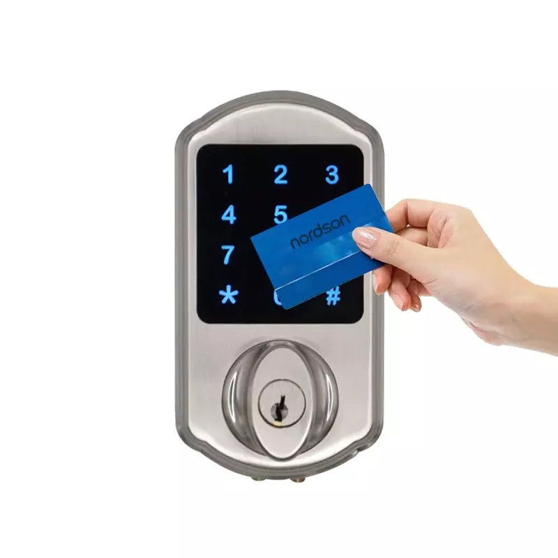 Nordson layar sentuh LED pembaca kartu Mandiri, kunci digital pintar elektrik dengan kunci mekanis untuk pintu logam kayu
