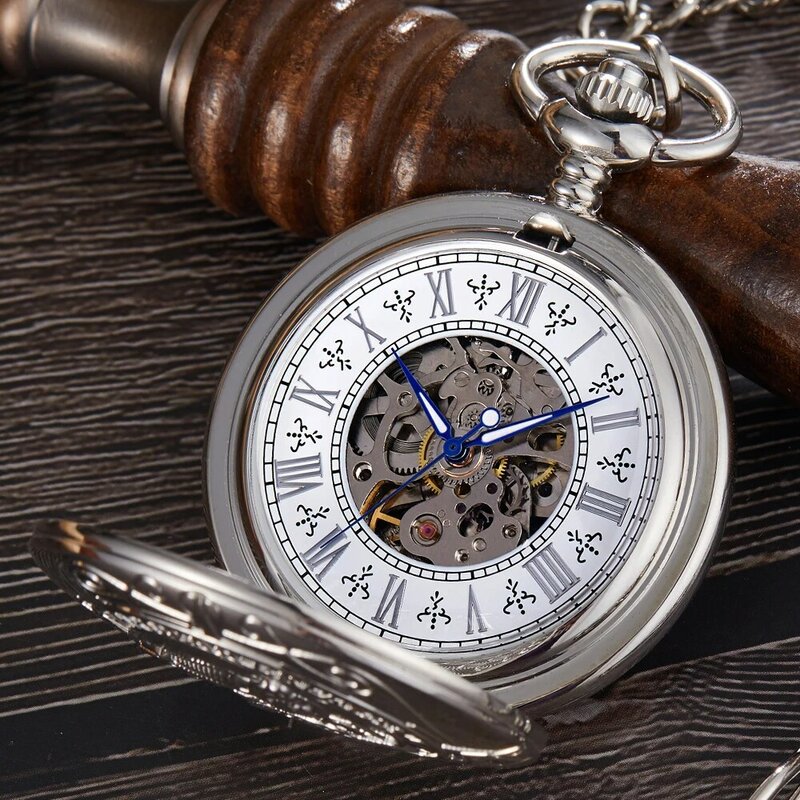 นาฬิกาพกแบบกลไกสุดหรูนาฬิกาโครงกระดูกโบราณแบบสตีมพังค์มีกลไก