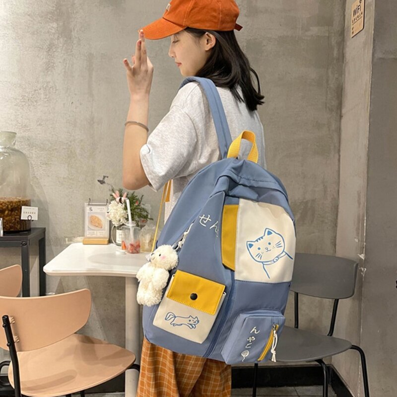 Mochila escolar para mujer, bolso estilo japonés capacidad con retales para mujer