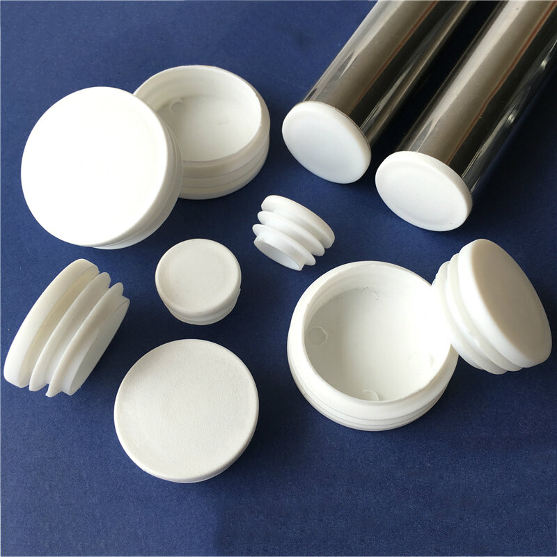 Tapas de plástico redondas blancas, insertos de tubo para patas de silla, tapón, cubierta antipolvo, piezas de muebles, 13mm ~ 100mm