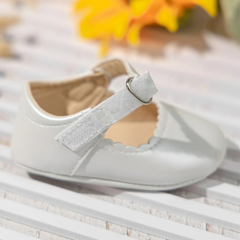 KIDSUN-zapatos de vestir de Pu para niña recién nacida, calzado antideslizante con suela de goma, primeros pasos, baile, boda, color blanco, Primavera