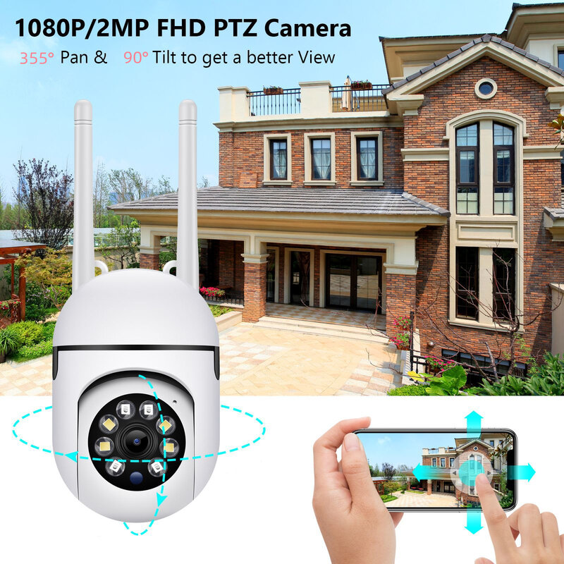 Câmera de Vigilância ao Ar Livre, Visão Noturna Colorida Yilot, CCTV Segurança, WiFi, IP, PTZ, 5G, Zoom Digital 4X, HD 3MP, 1080P