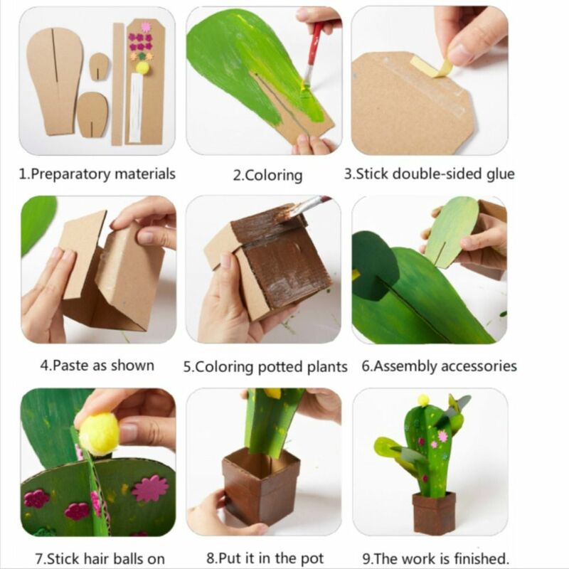 Juguetes de pintura de Arte de papel, tarjeta de rompecabezas hecha a mano de Cactus creativo 3D, juguetes de artes y manualidades DIY, guardería