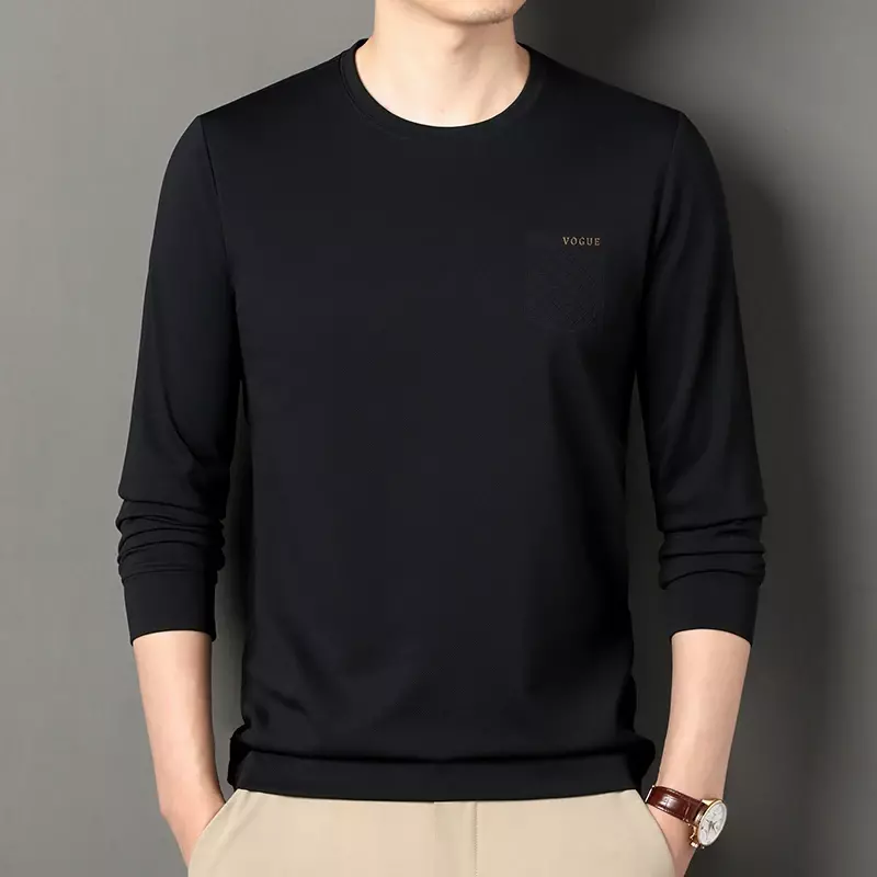 Camiseta longa casual versátil masculina, cor sólida, nova, outono, inverno