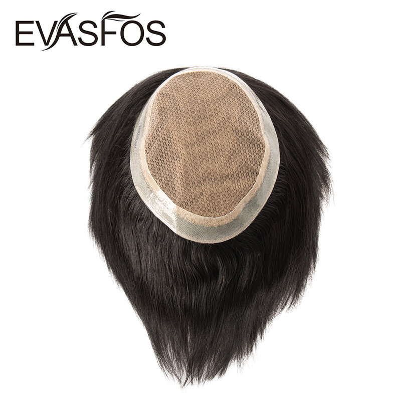 Парик мужской шелковый со шнуровкой, центральным и полимерным плетением, сменный головной убор на шелковой основе, протез из натуральных волос
