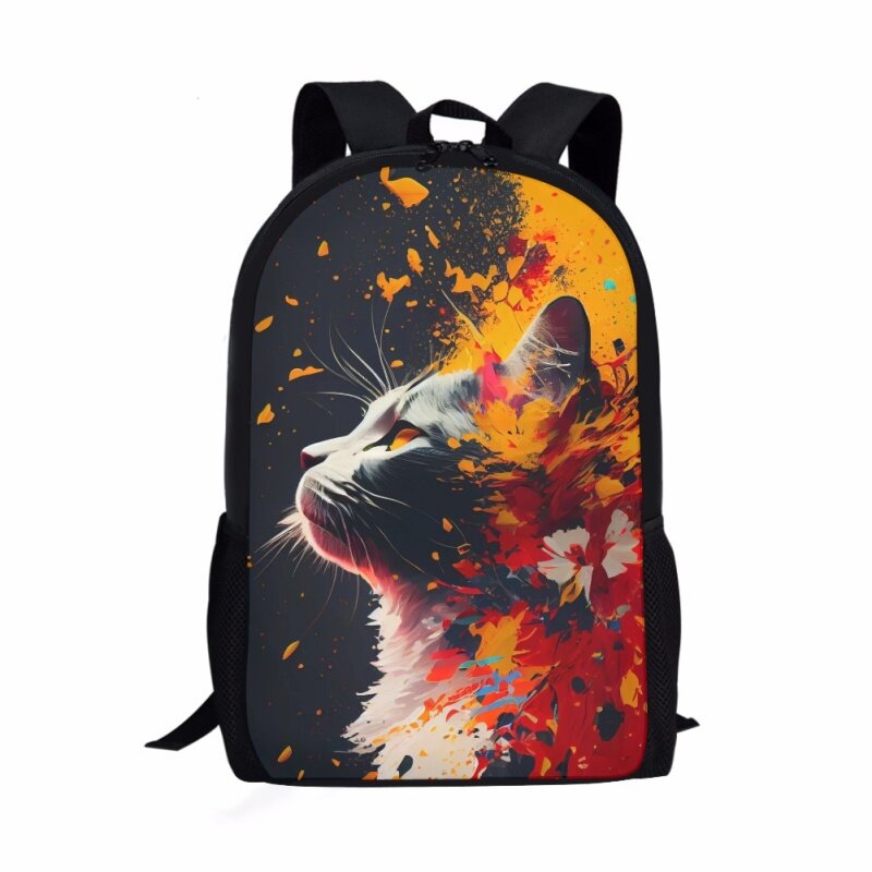유화 얼룩 고양이 프린트 패턴 학교 가방, 어린 캐주얼 책 가방, 여아 남아 여행 배낭 보관 백팩