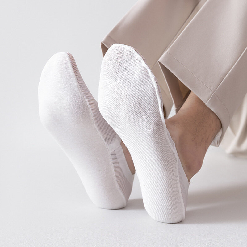 جوارب رجالي للصيف بنسيج شبكي رفيع يسمح بالتهوية مضادة للانزلاق جوارب شيبس غير مرئية من الفم الضحل جوارب قطن سادة ملائمة للترفيه برميل منخفض