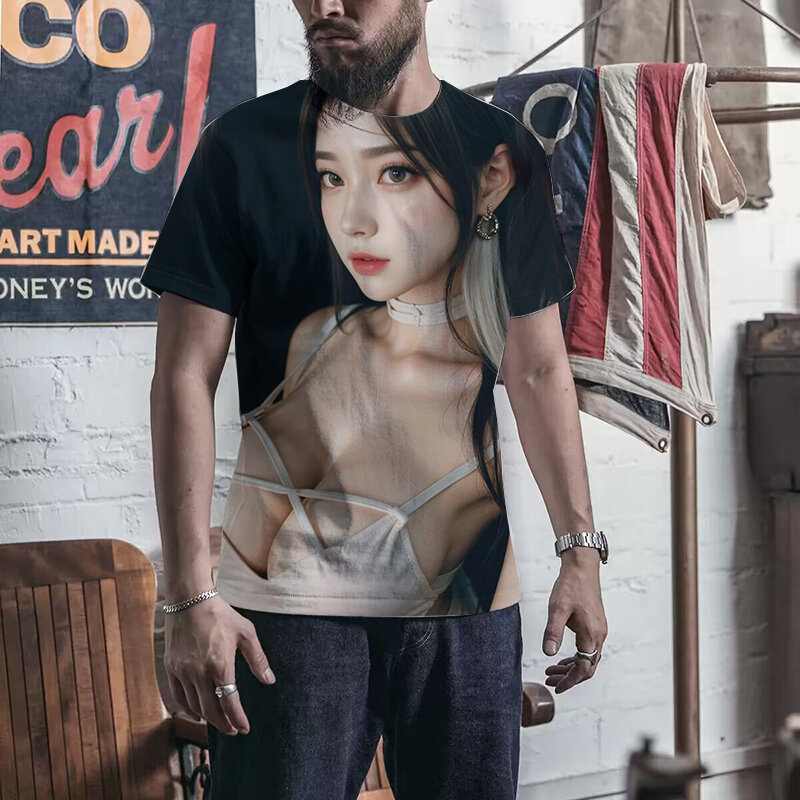 Fashionable And Popular T-shirt Sexy Girl 3D Print Cool Summer Short Sleeved Street Trend Unisex Round Neck Large T-shirt Top