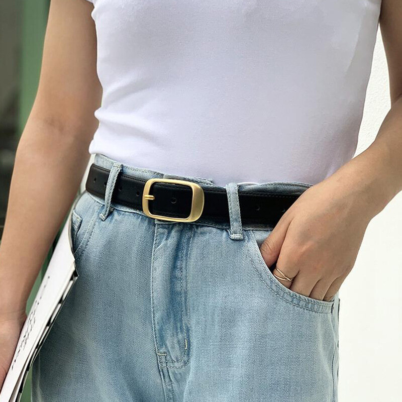 Women Cowskin Leather Belt 3.0CM High Quality Genuine Leather Waistband Fashionable Simple Pin Buckle Belts Advanced Sense