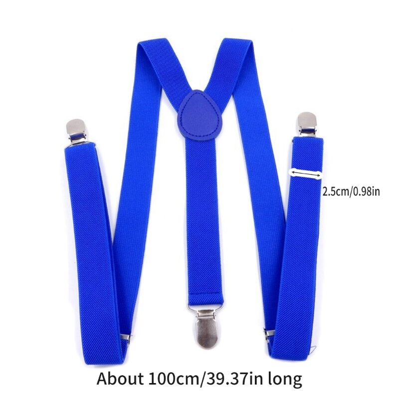 Adult Y Suspenders Adjustable Solid Color Straight Clip Suspenders