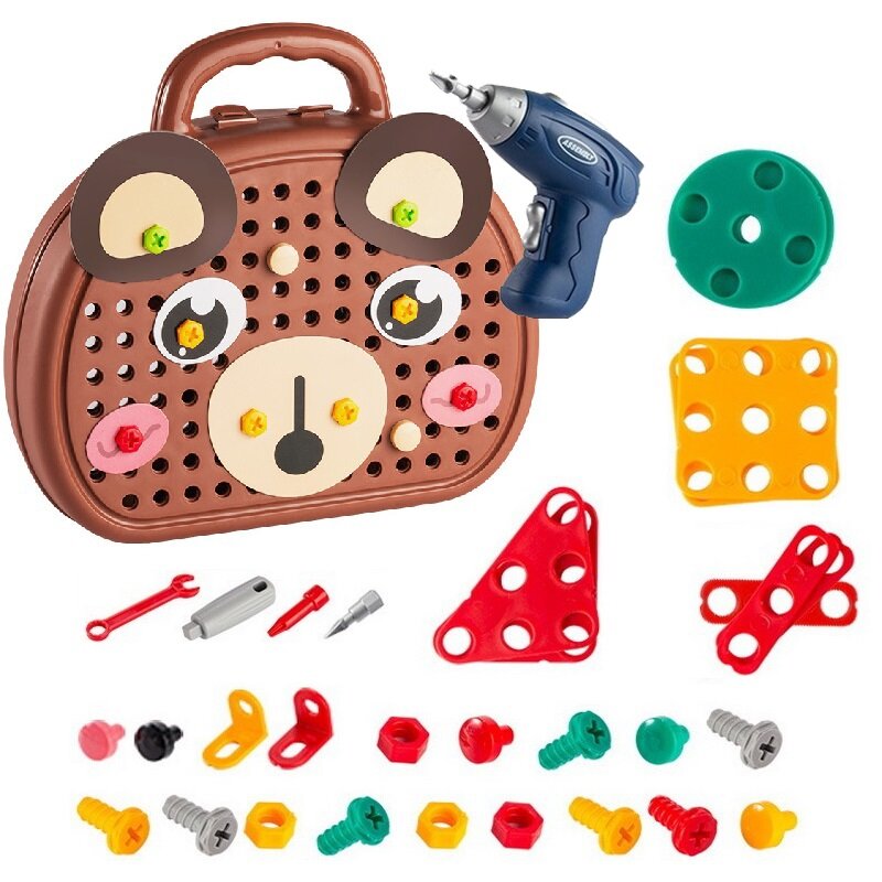 Tuerca de tornillo de taladro DIY, rompecabezas, juguetes, juego de simulación, conjunto de herramientas en forma de coche, 3D, animales, regalo educativo para niños