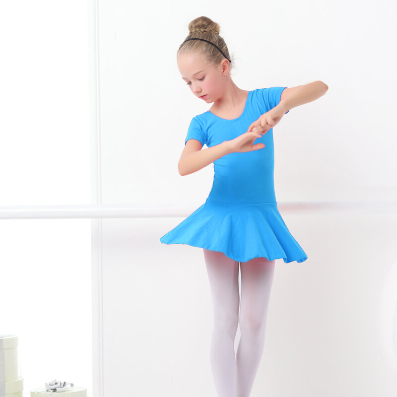 Dzieci dziewczyny bawełna gimnastyka trykot sukienka baletowa dzieci z krótkim rękawem trykot Tutu Dancewear baleriny ubrania dla dziewczynek
