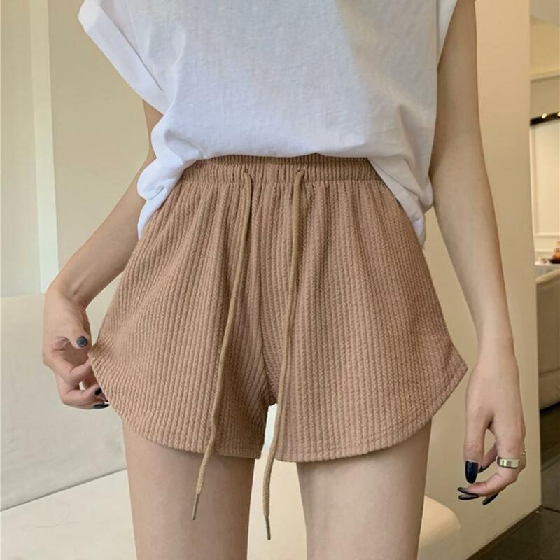 Pantalones cortos de pierna ancha para mujer, Shorts de cintura alta con cordón elástico, informales, de Color sólido, para verano, M-4XL