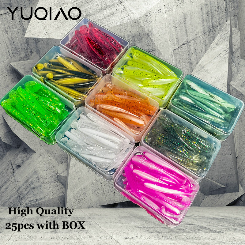 YUQIAO-25 개 상자 6 6.5 7.5 8.5cm 부드러운 미끼 실리콘 인공 빛나 웜 미끼 Wobblers 낚시 잉어 Pesca 퍼치 미끼, 인공 미끼, 움직이는
