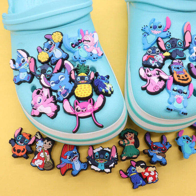 Mix Disney Lilo & Stitch PVC Shoe para Crianças, DIY Buckle Tamanço, Decorações dos desenhos animados, Presentes bonitos do feriado, 1-27Pcs