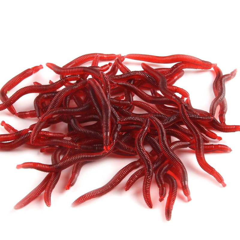 Soft Artificial Earthworm Lure, Red Worms Tackle, Lifelike Fishy Cheiro Iscas, Simulação de Pesca, 20 pcs