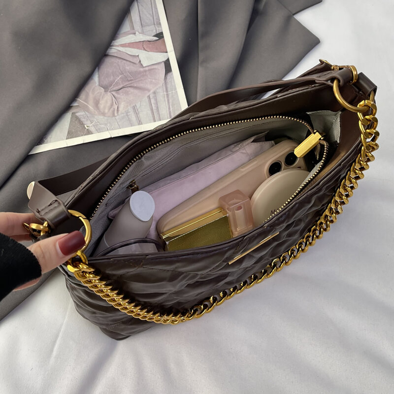 حقيبة كتف على الطراز الفرنسي للنساء ، حقيبة يد تحت الإبط ، سلسلة محفظة ، تطريز ، جلد بولي يوريثان ، Crossbody ، العلامة التجارية ، مصمم
