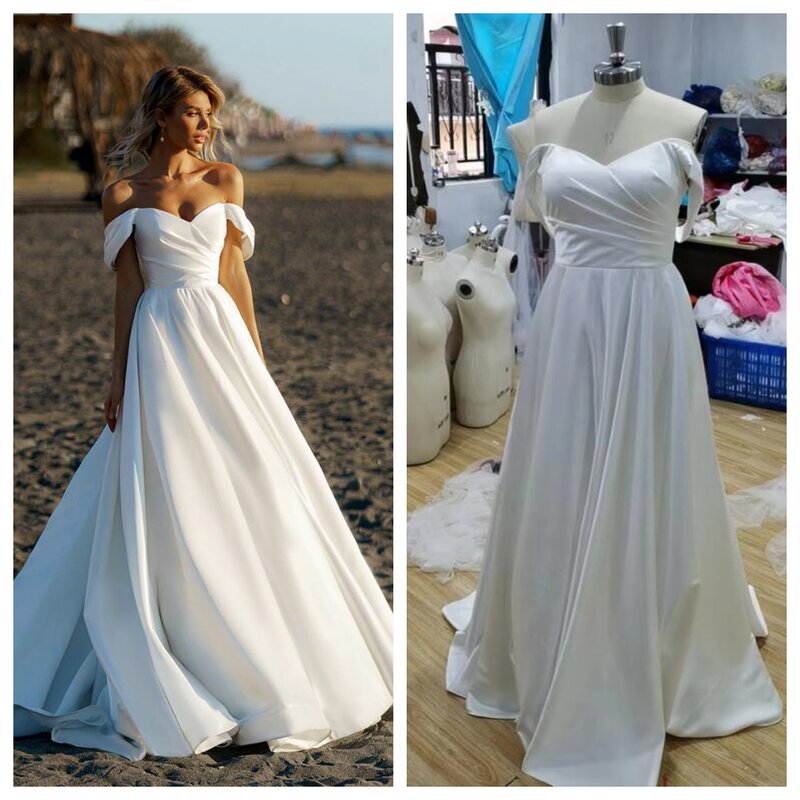 Gaun pernikahan pantai untuk wanita 2022 seksi dari bahu sederhana A Line vestido de novia gaun pengantin Robe De Mariee menyesuaikan