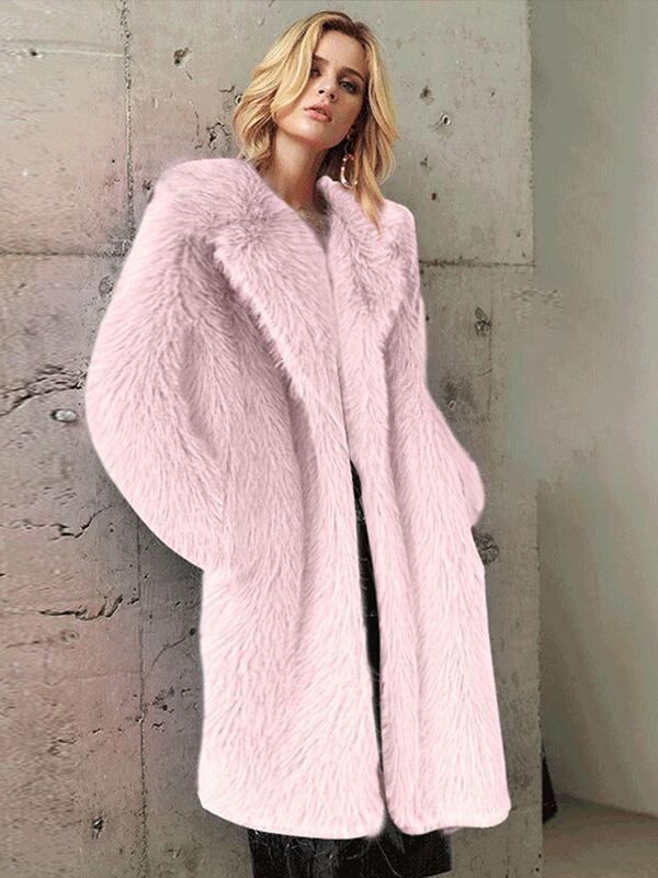 Feminino elegante inverno de pelúcia do falso casaco de pele feminino casual solto casacos 2023 nova lapela manga completa moda casaco