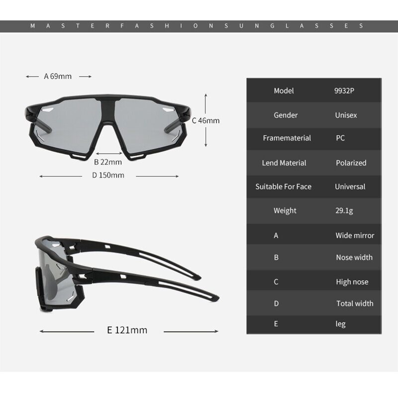 Kacamata Olahraga Fotochromic Kacamata Sepeda Terpolarisasi Pria dan Wanita Kacamata Sepeda Gunung MTB Bersepeda UV400 Kacamata Jalan Sepeda