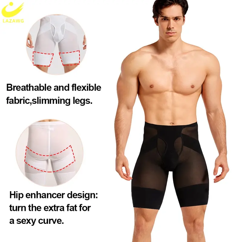 Lazawg corpo shaper shorts para homem shapewear perda de peso cueca calcinha cintura alta bunda levantador barriga controle sem costura emagrecimento