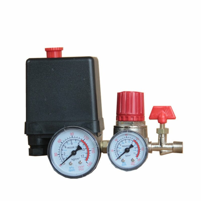 Interruptor de presión de compresor de aire pequeño, regulador de válvula de Control con manómetros, accesorios, piezas neumáticas, interruptor de presión