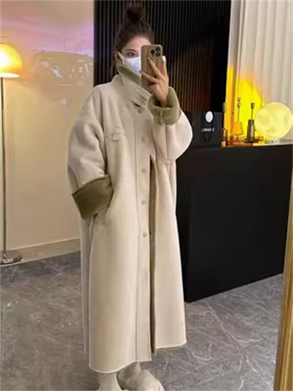 2023 Winter New Women's Loose and Thickened Warm Long Locomotive Wear Lamb Fur One Piece Fur Environmental Protection Coat Lady