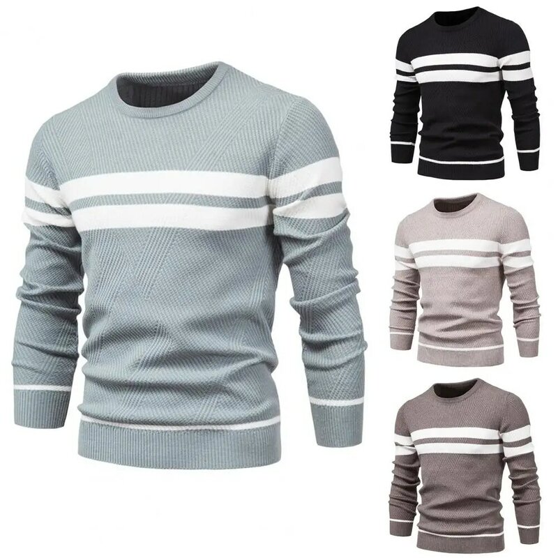 2023 Winter hochwertige Mode Streifen Pullover für Männer dicke warme Pullover Herren O-Ausschnitt Basic lässig schlanken bequemen Pullover