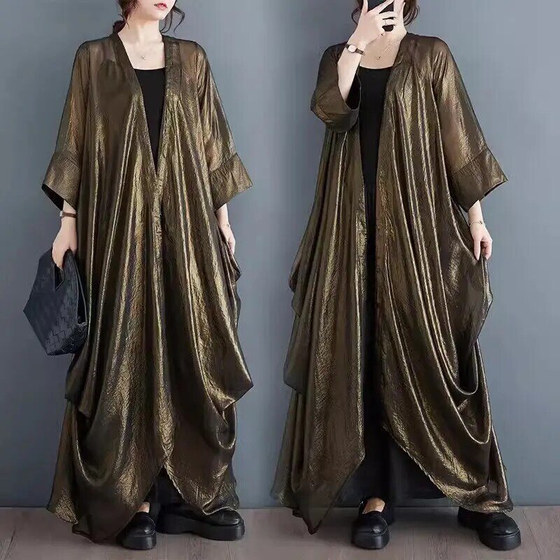 Shawl For Women 2024 Summer New Korean Fashion Casual Thin Versatile Sunscreen Clothes Loose Long Windbreaker Cape Jacket K1247