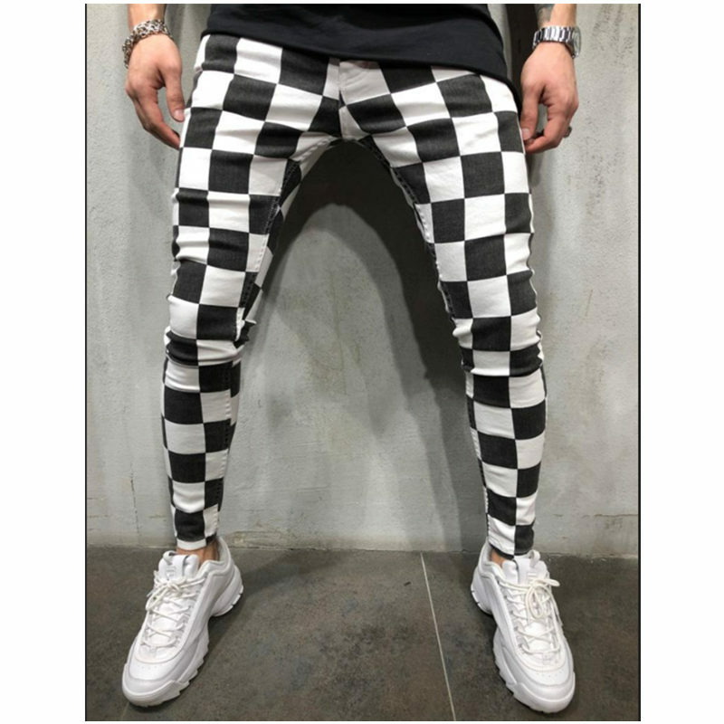 Pantalones informales a cuadros para Hombre, Ropa de chándal ajustada, color blanco y negro, Otoño, 2021