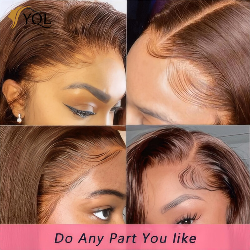 Peruca dianteira do laço do cabelo humano reto para mulheres, marrom chocolate, perucas frontais transparentes, 13x4