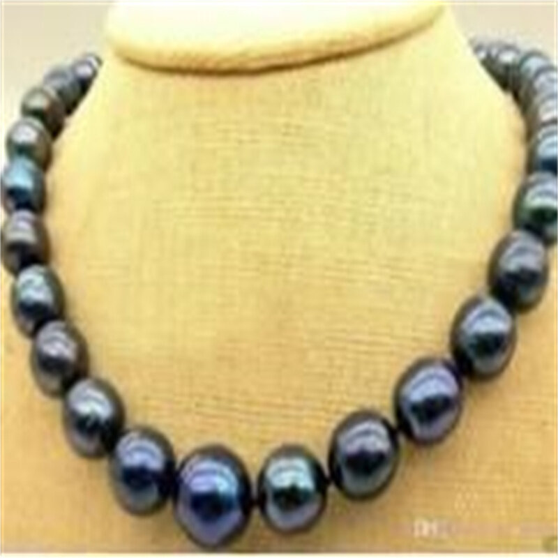 Collar de perlas naturales negras de agua dulce, 11-12mm, 18"