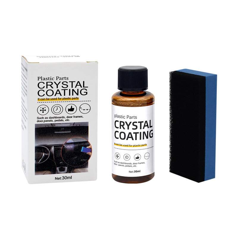 Crystal Coating Remodelar Agente com Esponja, Restaurador de Peças Plásticas de Longa Duração para Carro, Fácil de Usar, 30 ml, 60ml