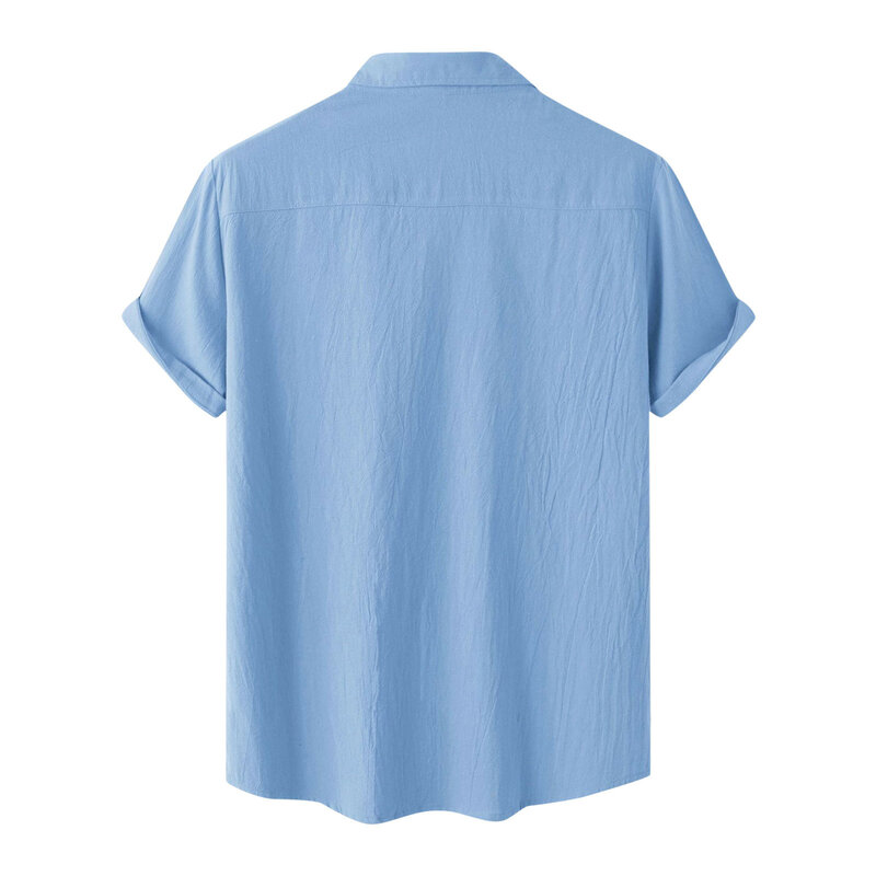 Camisa de manga corta de lino y algodón para hombre, blusa informal, transpirable, Color sólido, Estilo Hawaiano, ideal para la playa, Verano