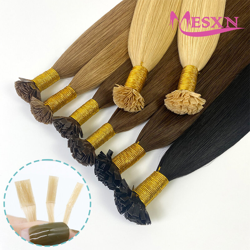Прямые прямые накладные волосы MESXN, натуральные человеческие волосы для наращивания, коричневый, светлый цвет, 16-24 дюйма, 1 г/нить