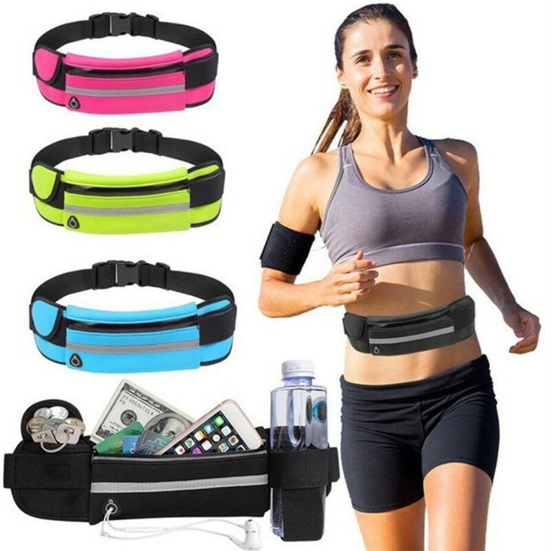 남녀공용 방수 휴대폰 스포츠 허리 가방, 마라톤 달리기, 야외 라이딩 피트니스, 물병 포함