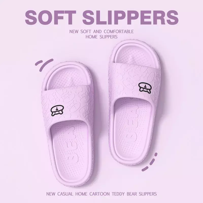 Sandal musim panas Platform Non-Slip rumah beruang kartun sandal jepit pantai sandal wanita sandal Slipper 2024 dalam dan luar ruangan