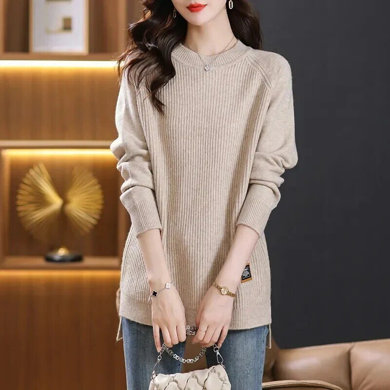 Модная вязаная женская одежда, новинка 2024, Свободный пуловер, свитер, Женская Корейская длинная Базовая рубашка большого размера 5XL на осень/зиму