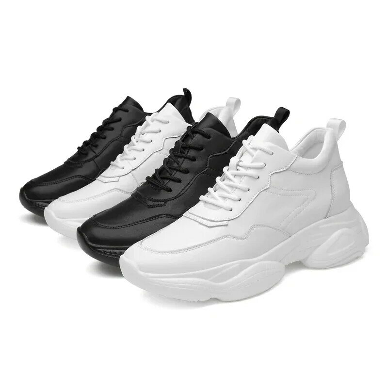 Zapatillas deportivas para hombre y mujer, zapatos con altura elevada, color blanco y negro, 6-8 cm, talla grande 36-44 JIT