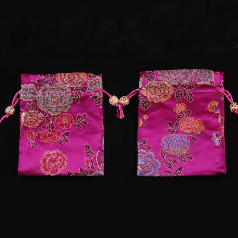 Borsa con coulisse fiore ricamo stile cinese borsa portamonete borsa per caramelle borsa per imballaggio gioielli borsa a secchiello stile etnico piccolo portafoglio