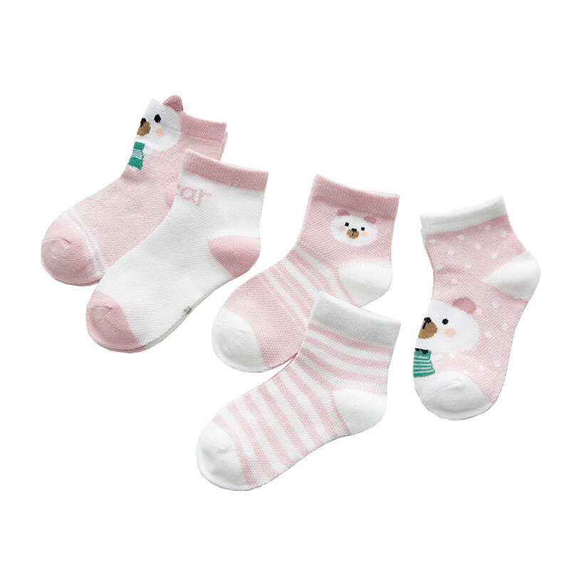 Kaus kaki bayi, 5 pasang/lot 0-3Y kaus kaki bayi untuk anak perempuan katun jala lucu kaus kaki balita laki-laki baru lahir aksesoris pakaian