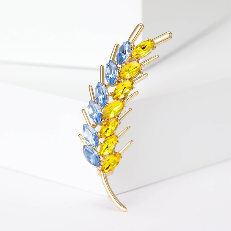 Beaut&Berry Ear of Wheat Brooches for Women Rhinestone Blue and Yellow Plant Pins 5-Color Unisex Casual Accessories Gifts