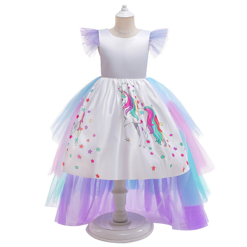 Girls Unicorn Cosplay Dress Children Princess Costumes Tailing Rainbow Birthday Party Dresses Kids Girl Wedding Christmas Outfit