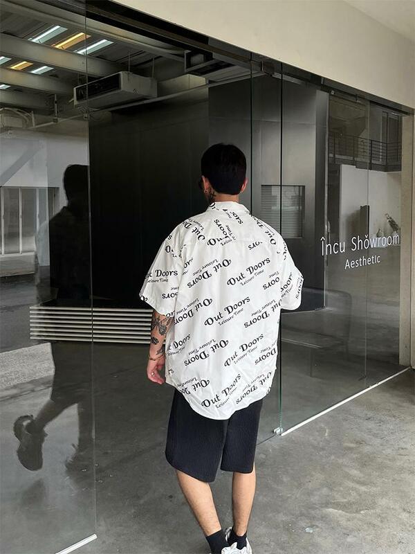 Camisa masculina de manga curta com letras estampadas, camisas casuais de verão, legal e confortável, roupa da moda em silhueta, Y2K