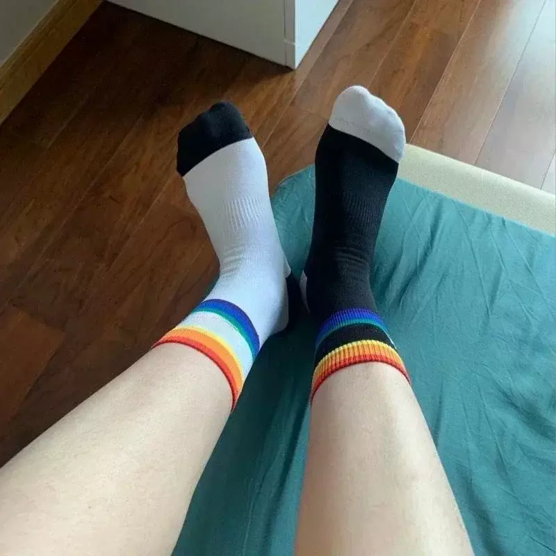 Lemon 2 Pairs Socks Mid-tube Yoga Rainbow Socks Men's And Women's Quick-drying Breathable Wicking Sports Running Stripe Socks