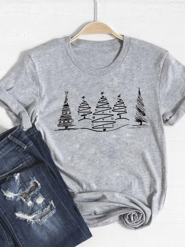 Lovely Snowflake Trend Christmas Women New Year Short Sleeve Tee Clothes Print T Shirt Top Fashion Basic Graphic T-shirts