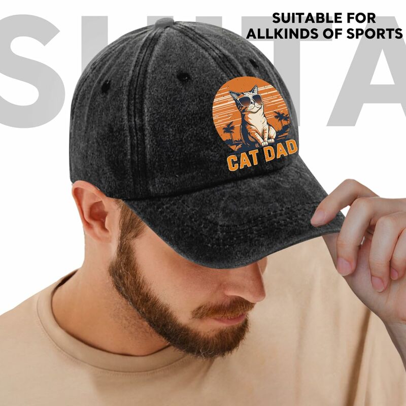 Cat Dad Adjustable Washed Cotton Baseball Cap Funny Retro Trucker Hat Outdoor Hat For Men Retirement Birthday For Cat Father